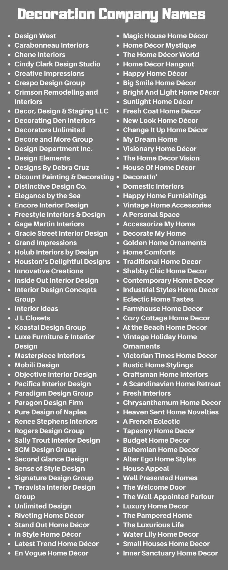 Featured image of post Home Decor Company Name Ideas